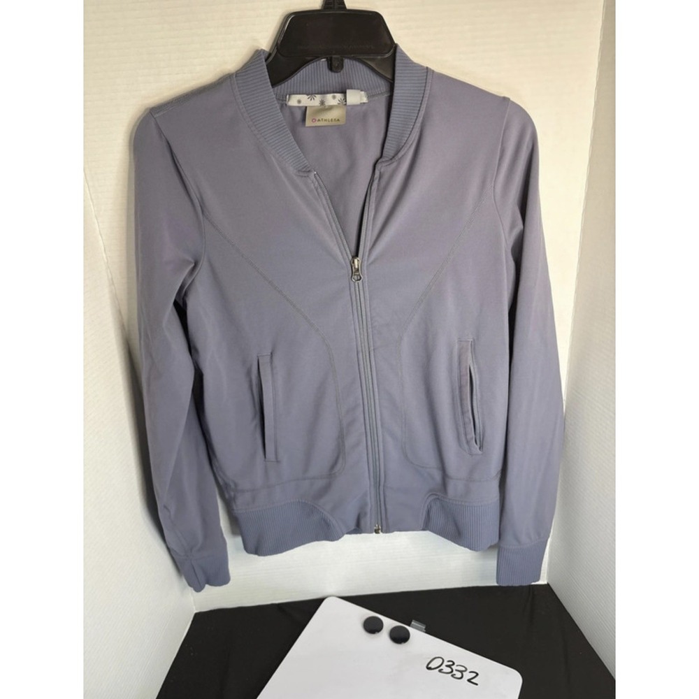 Athleta Womens Track Jacket Womens Size S Small Gray-Blue Zip Pockets Nylon EUC